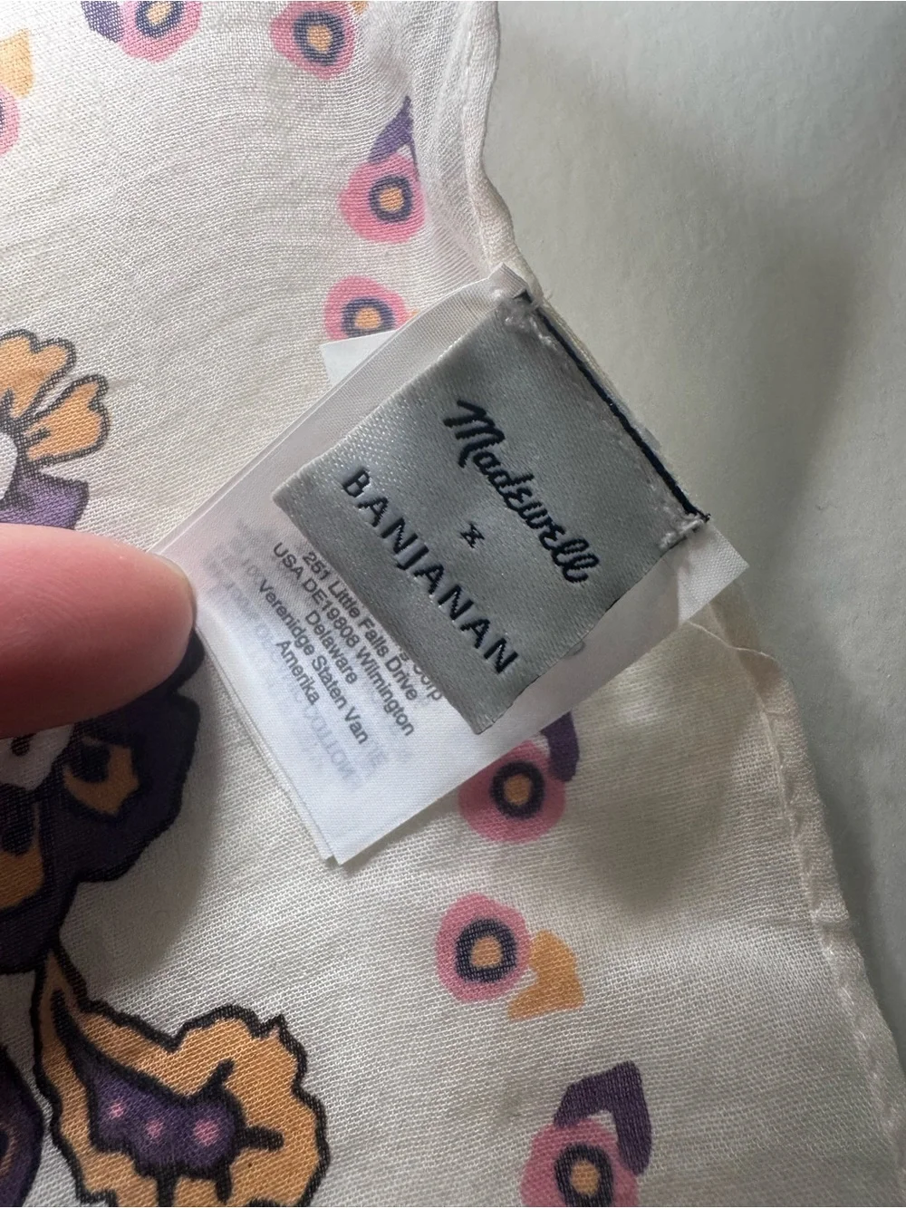 Madewell Parrot & Floral 100-% organic Cotton Scarf in Pink, Yellow & Purple